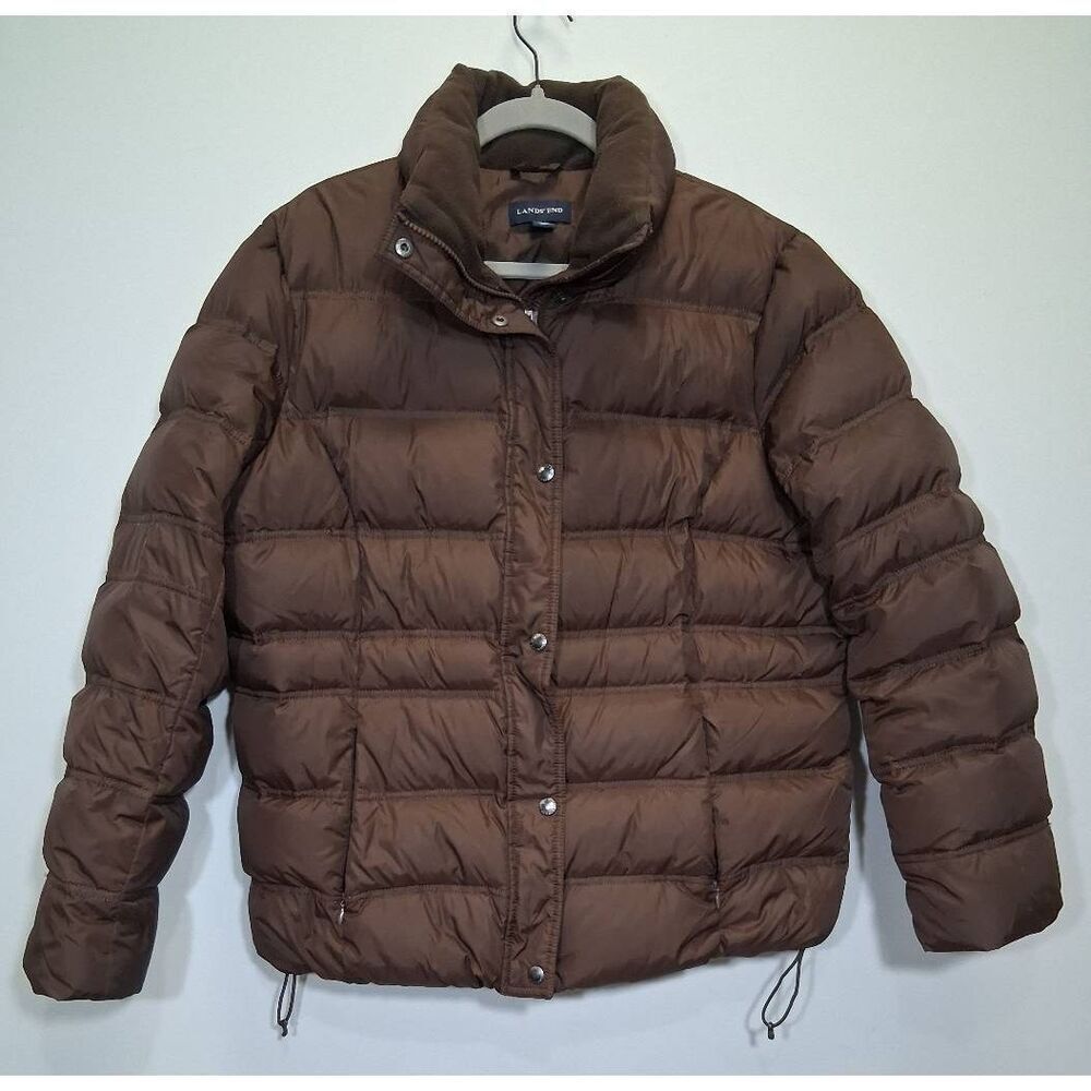 Lands end womens xl puffer down feather coat dark brown winter jacket chocolate